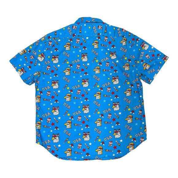 Staghorn Outfitters Woven Short Sleeve Patriotic Button Up Shirt Blue XL - Picture 3 of 4